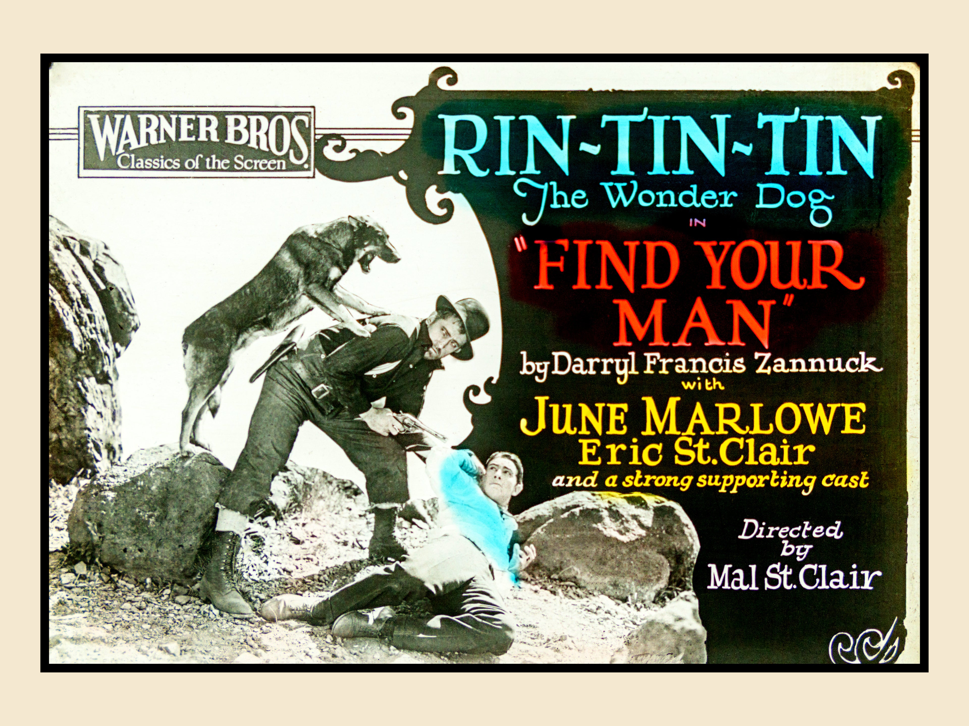 Rin Tin Tin, Find Your Man — Restored Vintage Lantern Slide Print