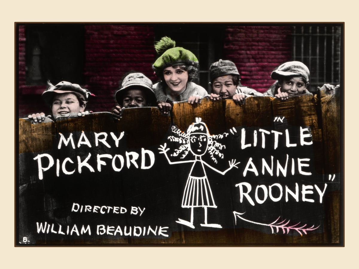 Restored vintage lantern slide print for Little Annie Rooney, a 1925 silent film starring Mary Pickford.