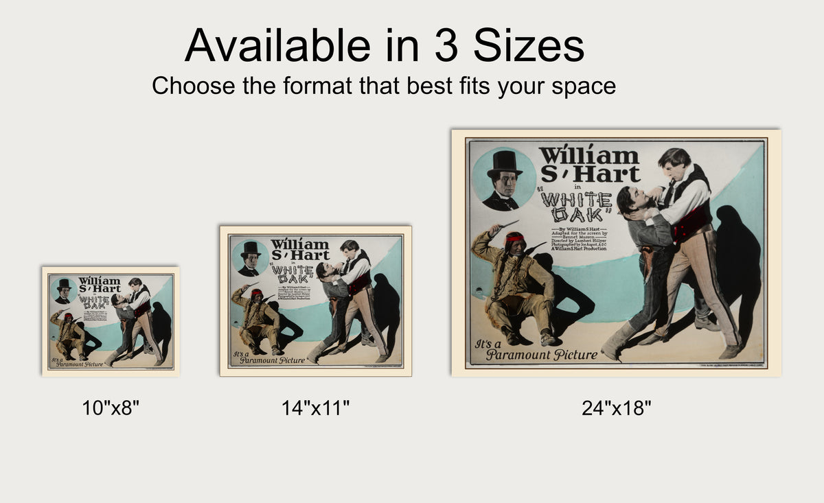 Restored vintage lantern slide print for White Oak, a 1921 silent Western starring William S. Hart.