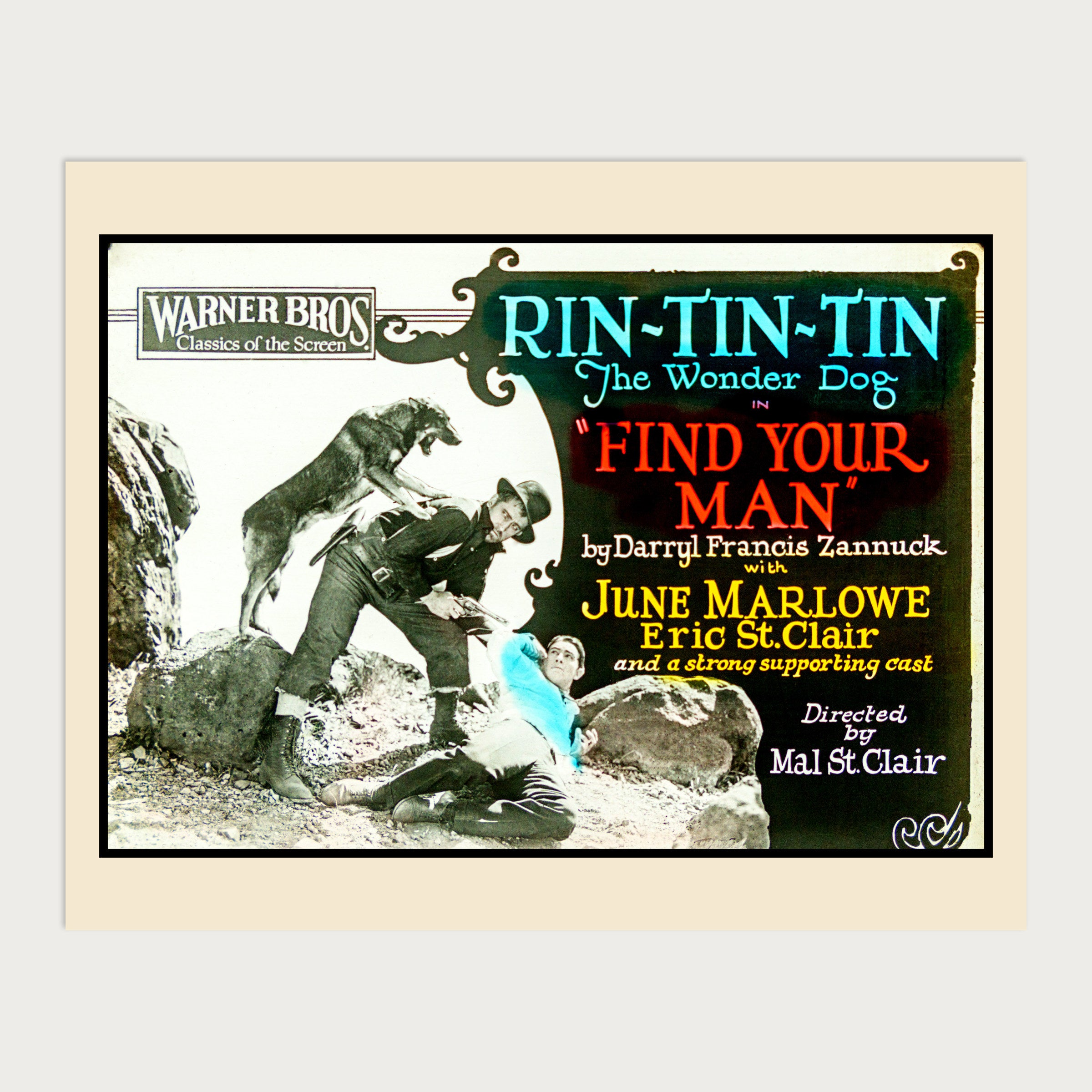 Rin Tin Tin, Find Your Man — Restored Vintage Lantern Slide Print