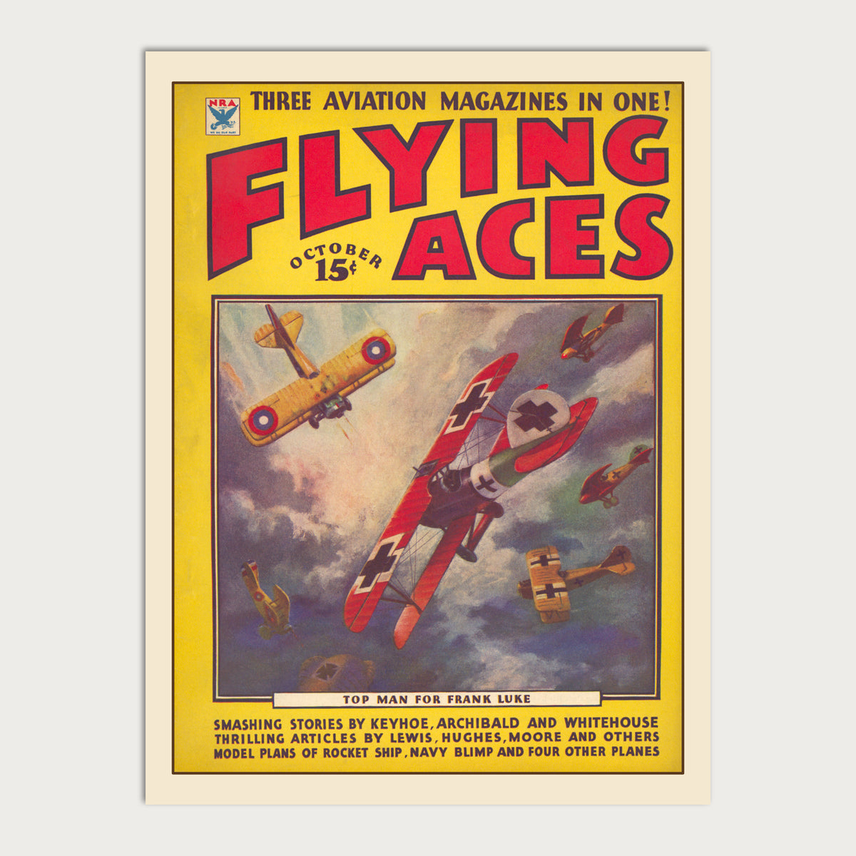Flying Aces October 1934: Top Man for Frank Luke — Restored Vintage Pulp Print